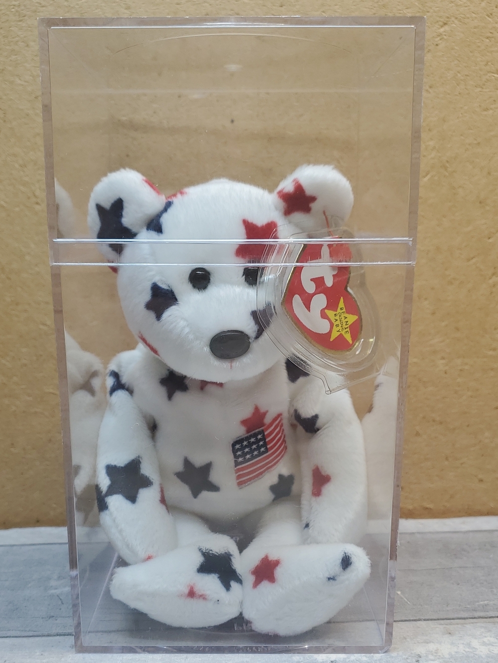 Ty Glory Beanie Baby Patriotic Star Bear White with Red & Blue Stars NWT